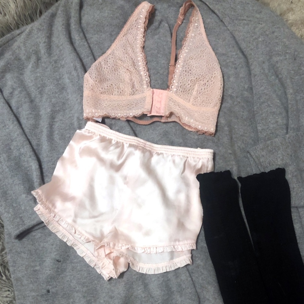 Blush pink Bralette and silk short set